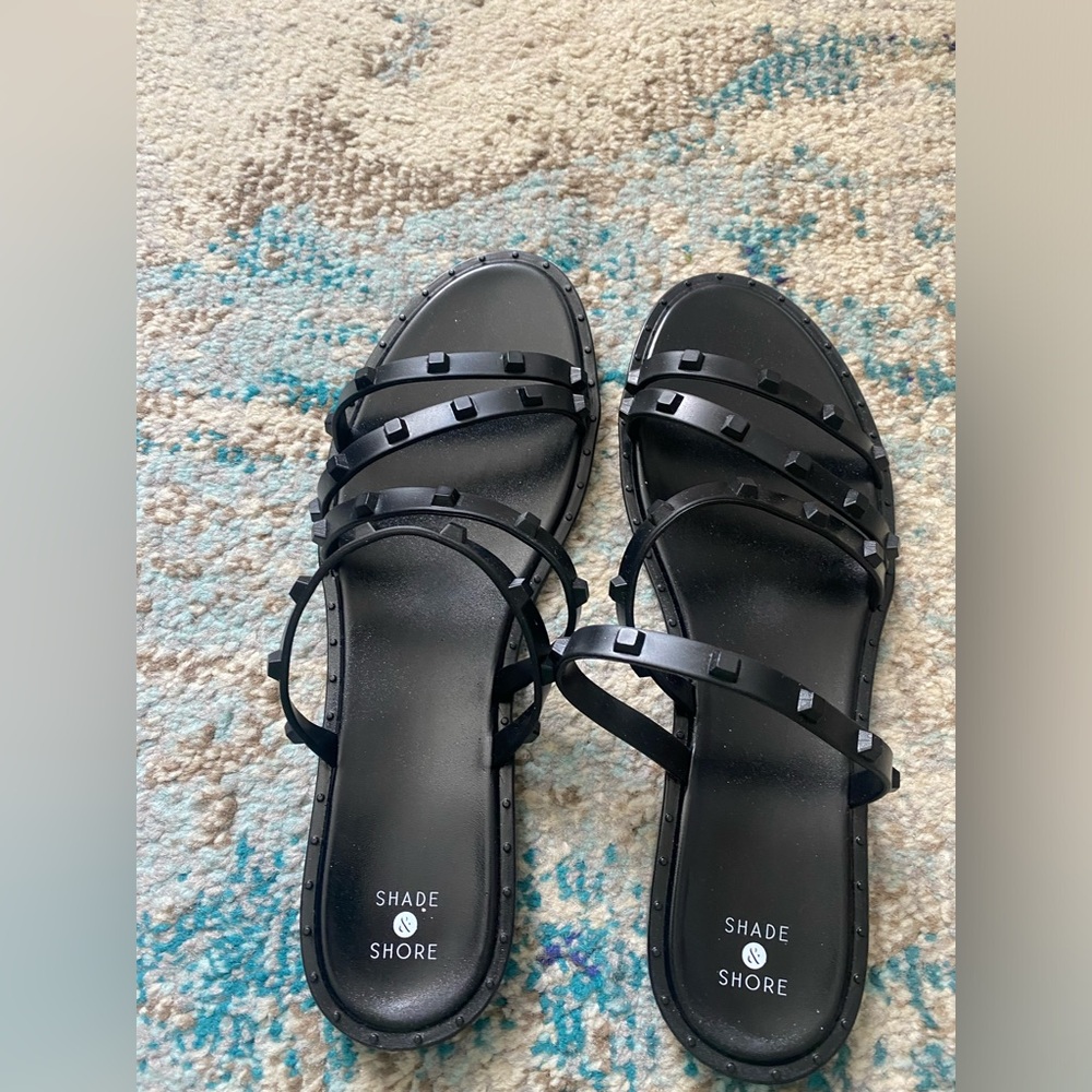 NWOT - Shade & Shore Black Studded Sandals - Women Size 11
